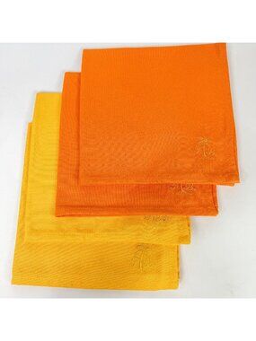 Tommy Bahama Yellow Orange Cotton Napkins Square Set Of 4 Embroidered